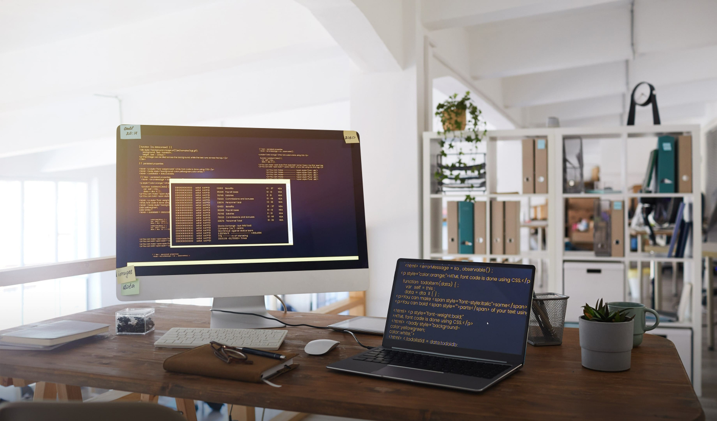 A laptop and computer on a desk, highlighting the impact of web development on customer experience and business reputation.