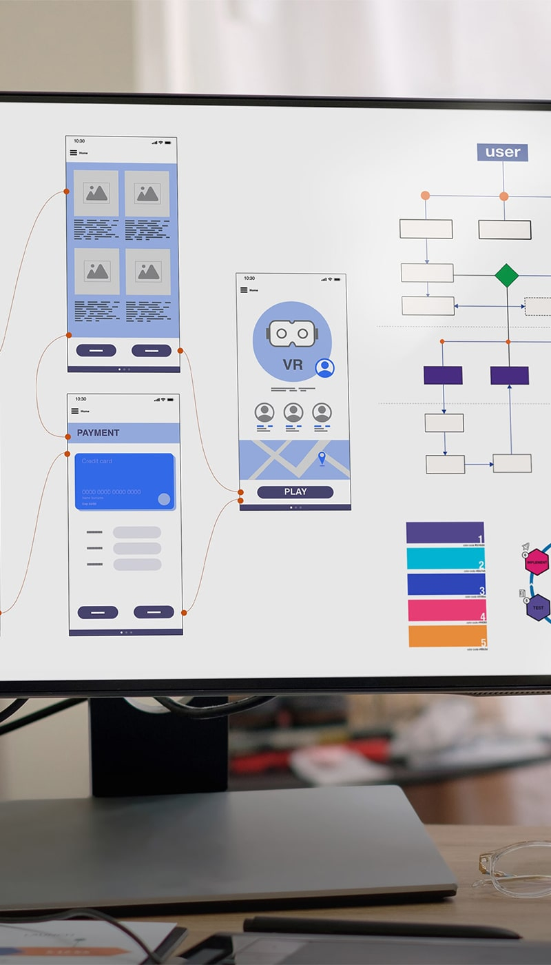 A computer monitor showcasing a user interface diagram. Bridging imagination with reality for an efficient and user-centered experience.