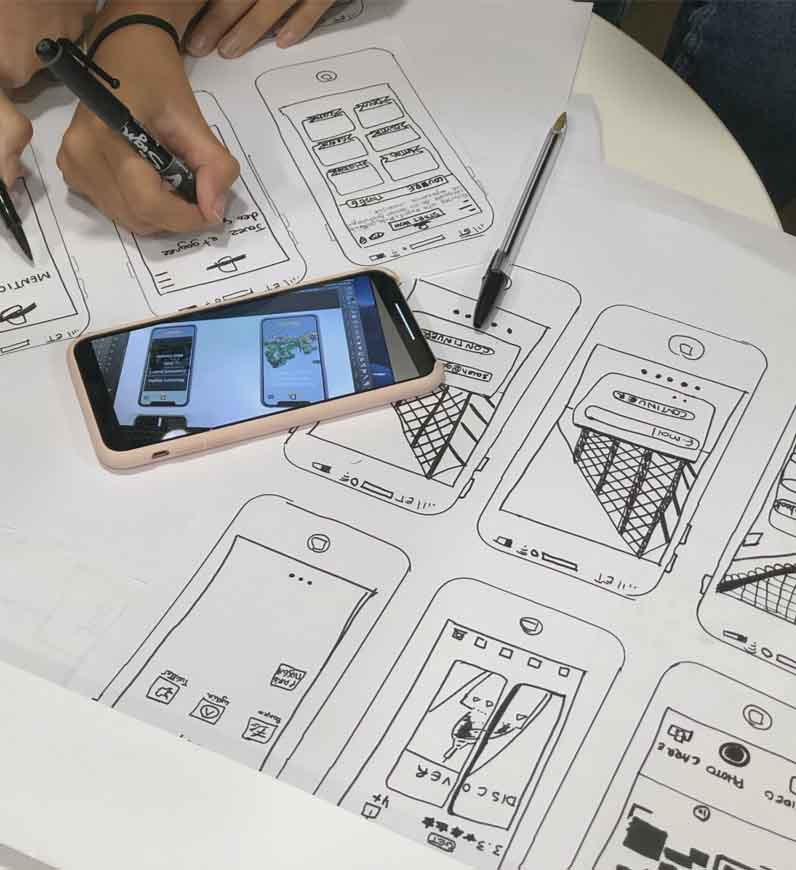 Brainstorming user stories during a research session and creating wireframes to achieve long-term customer satisfaction